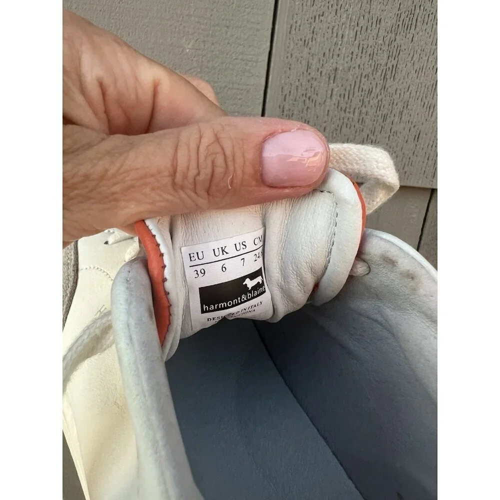 Harmont & Blaine white leather sneakers sz 7 colorblock dauschand embroidered